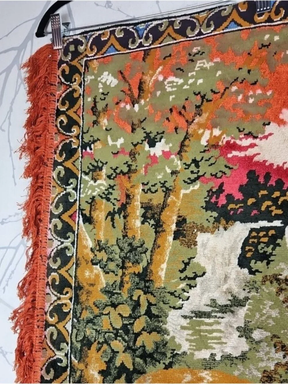 Vintage Deer Drinking Water In Forest Woodland Velvet Rug Wall Hanging 68